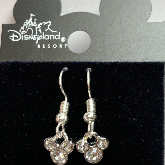 Vintage Disney Mickey Mouse Ears Earrings Disneyana Dainty Crystal Silver Plated - Picture 5 of 11
